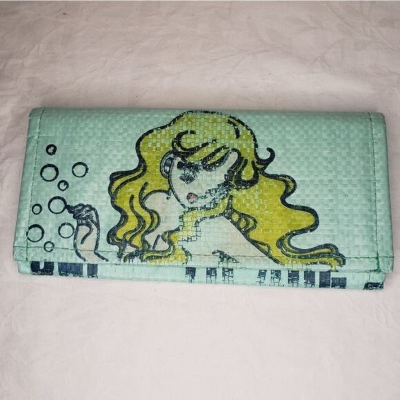 handmade Handbags - Cute aquamarine mermaid canvas wallet